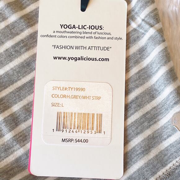 Yogalicious Slit Back Tank Top Gray White Stripe L - Picture 6 of 7